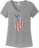 Distressed American Deer Flag Womens Tri Blend V-neck T-Shirt - Yoga Clothing for You
