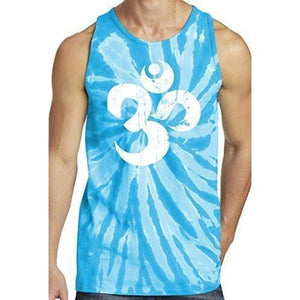 Mens White Distressed Om Tie Dye Tank Top - Yoga Clothing for You - 8