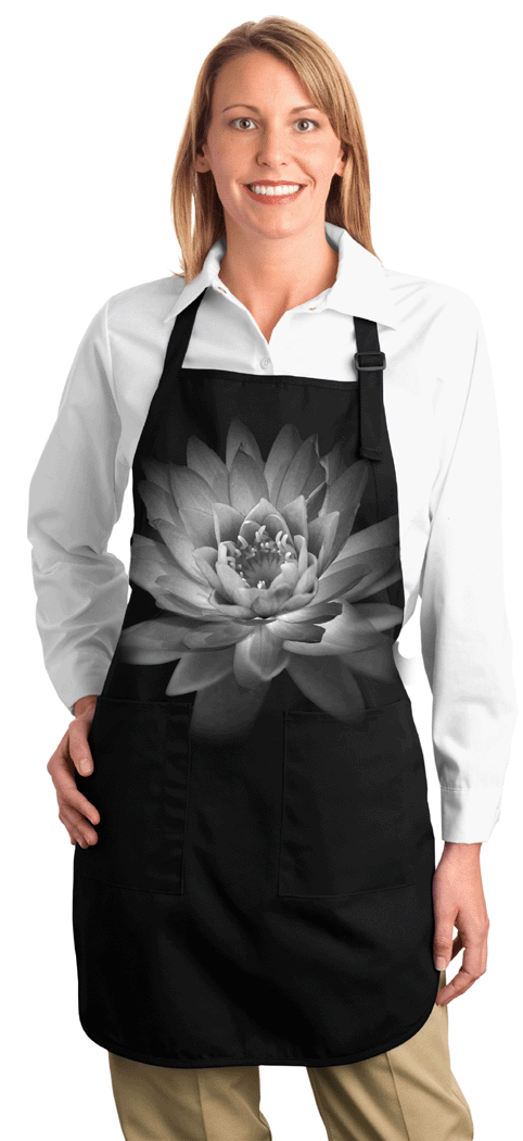 Ladies Lotus Flower Full Length Apron with Pockets - Black - Yoga Clothing for You