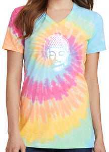 Womens Little Buddha Tie Dye V-neck Tee Shirt - Yoga Clothing for You