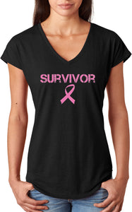 Ladies Breast Cancer T-shirt Survivor Triblend V-Neck - Yoga Clothing for You