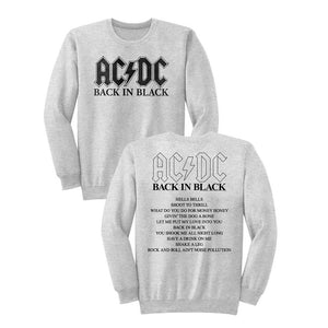 AC/DC Back in Black Album Grey Sweatshirt Front and Back