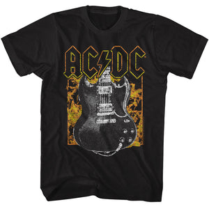 AC/DC Guitar Flames Black Tall T-shirt