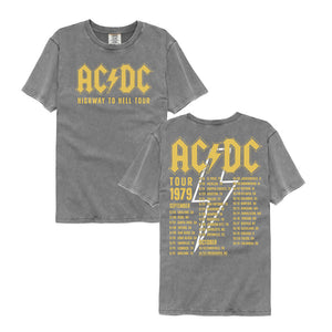 AC/DC Highway to Hell Tour Grey Vintage Washed T-shirt Front and Back