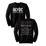 AC/DC Black and White Back in Black Album Songs Black Sweatshirt Front and Back