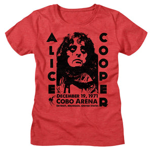 Alice Cooper Ladies T-Shirt Cobo Arena 1971 Tee