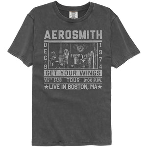 Aerosmith 1974 Get Your Wings Tour Black Mineral Washed T-shirt