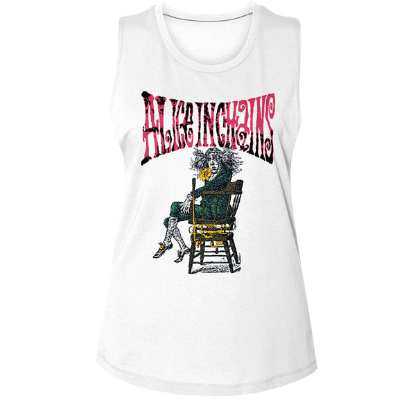 Alice in Chains Chair Ladies Sleeveless Muscle White Tank Top