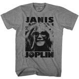 Janis Joplin Close Up Photo Grey T-shirt