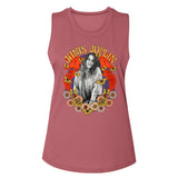 Janis Joplin Flowers and Butterflies Ladies Sleeveless Muscle Paprika Tank Top