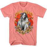Janis Joplin Flowers and Butterflies Coral Heather T-shirt
