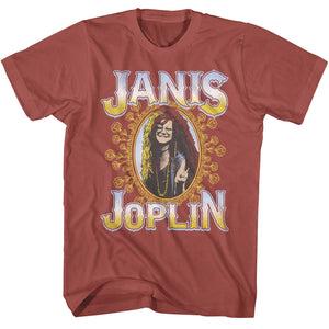 Janis Joplin Floral Frame Terracotta T-shirt