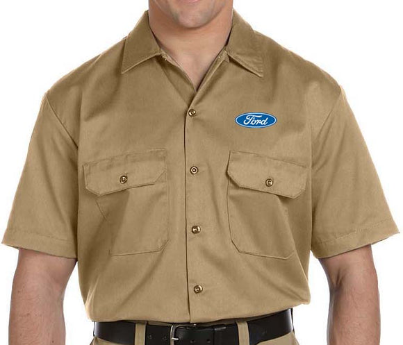 Ford Oval Mens Logo Work Shirt (above pocket print) - Yoga Clothing for You