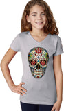 Girls Halloween T-shirt Sugar Skull with Roses V-Neck - Yoga Clothing for You