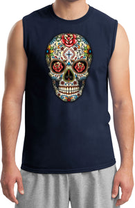 Halloween T-shirt Sugar Skull with Roses Muscle Tee - Yoga Clothing for You