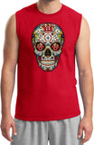 Halloween T-shirt Sugar Skull with Roses Muscle Tee - Yoga Clothing for You