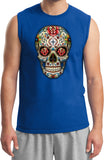 Halloween T-shirt Sugar Skull with Roses Muscle Tee - Yoga Clothing for You