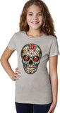 Girls Halloween T-shirt Sugar Skull with Roses - Yoga Clothing for You