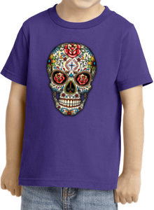 Kids Halloween T-shirt Sugar Skull with Roses Toddler Tee - Yoga Clothing for You