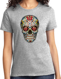 Ladies Halloween T-shirt Sugar Skull with Roses - Yoga Clothing for You