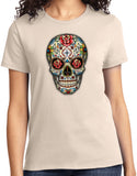 Ladies Halloween T-shirt Sugar Skull with Roses - Yoga Clothing for You