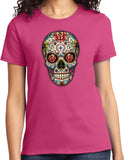 Ladies Halloween T-shirt Sugar Skull with Roses - Yoga Clothing for You