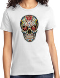 Ladies Halloween T-shirt Sugar Skull with Roses - Yoga Clothing for You