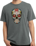 Halloween T-shirt Sugar Skull with Roses Pigment Dyed Tee - Yoga Clothing for You