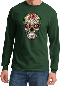 Halloween T-shirt Sugar Skull with Roses Long Sleeve - Yoga Clothing for You