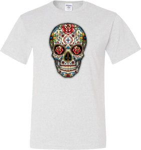 Halloween T-shirt Sugar Skull with Roses Tall Tee - Yoga Clothing for You