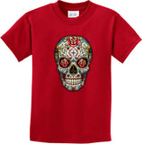 Kids Halloween T-shirt Sugar Skull with Roses Youth Tee - Yoga Clothing for You