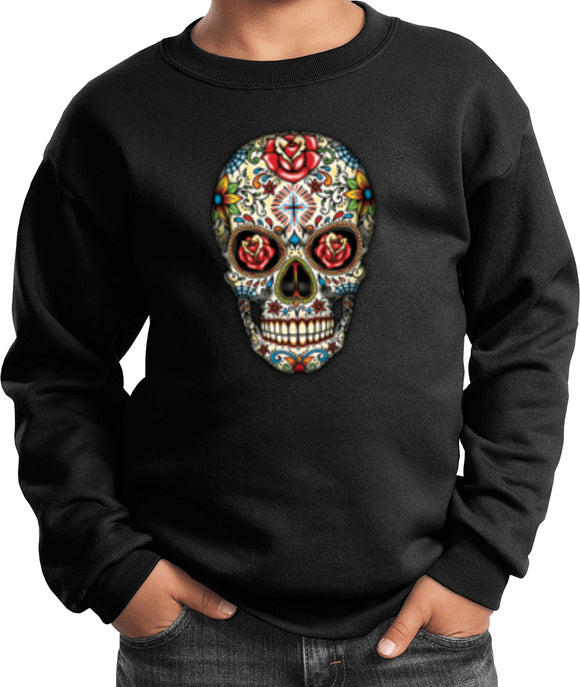 Kids Halloween Sweatshirt Sugar Skull with Roses - Yoga Clothing for You