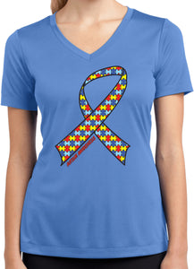 Ladies Autism Ribbon T-shirt Moisture Wicking V-Neck - Yoga Clothing for You