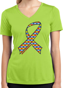 Ladies Autism Ribbon T-shirt Moisture Wicking V-Neck - Yoga Clothing for You