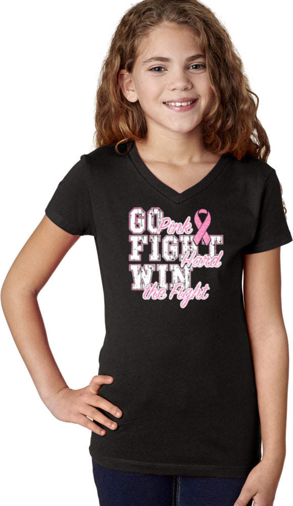 Girls Breast Cancer T-shirt Go Fight Win V-Neck - Yoga Clothing for You