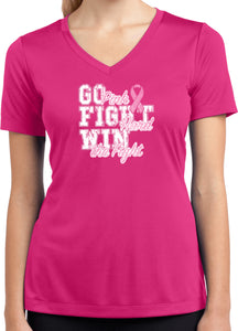 Ladies Breast Cancer T-shirt Go Fight Win Moisture Wicking V-Neck - Yoga Clothing for You