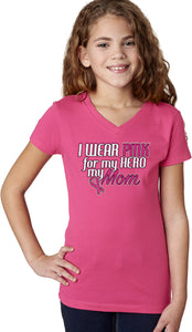 Girls Breast Cancer T-shirt Pink For My Hero V-Neck - Yoga Clothing for You