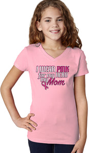 Girls Breast Cancer T-shirt Pink For My Hero V-Neck - Yoga Clothing for You