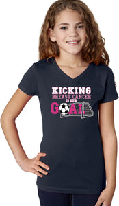 Girls Breast Cancer T-shirt Kicking Cancer is Our Goal V-Neck - Yoga Clothing for You