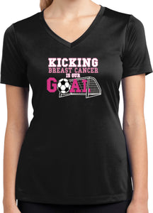 Buy Cools Breast Cancer Tee Kicking Cancer is Our Goal Ladies Dry Wicking V-Neck - Yoga Clothing for You