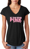 Ladies Breast Cancer T-shirt My Team Wears Pink Triblend V-Neck - Yoga Clothing for You