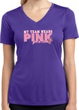 Ladies Breast Cancer Shirt My Team Wears Pink Dry Wicking V-Neck - Yoga Clothing for You