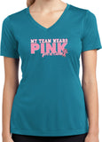 Ladies Breast Cancer Shirt My Team Wears Pink Dry Wicking V-Neck - Yoga Clothing for You