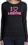 Ladies Breast Cancer T-shirt I Heart a Survivor Long Sleeve - Yoga Clothing for You