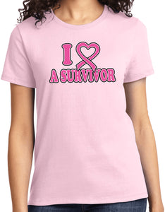 Ladies Breast Cancer T-shirt I Heart a Survivor Tee - Yoga Clothing for You