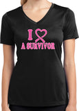 Ladies Breast Cancer Shirt I Heart a Survivor Dry Wicking V-Neck - Yoga Clothing for You