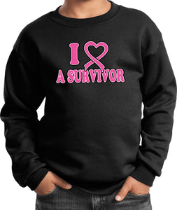 Kids Breast Cancer Sweatshirt I Heart a Survivor - Yoga Clothing for You