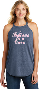 Ladies Breast Cancer Tank Top Believe in a Cure Tri Rocker Tanktop - Yoga Clothing for You