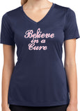 Ladies Breast Cancer T-shirt Believe in a Cure Moisture Wicking V-Neck - Yoga Clothing for You