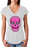 Ladies Halloween T-shirt Pink Sugar Skull Triblend V-Neck - Yoga Clothing for You